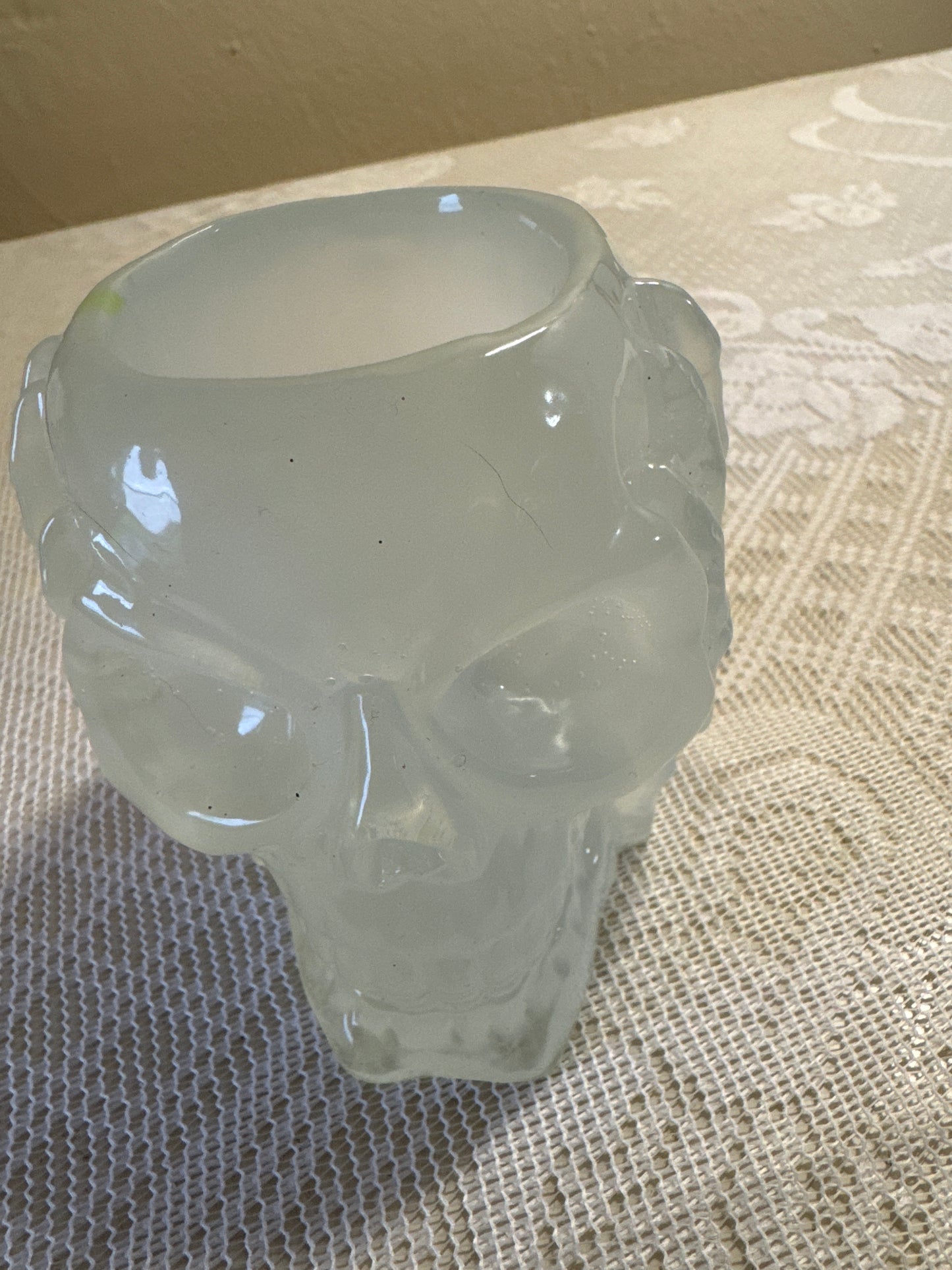 Hear no evil skull pen holder