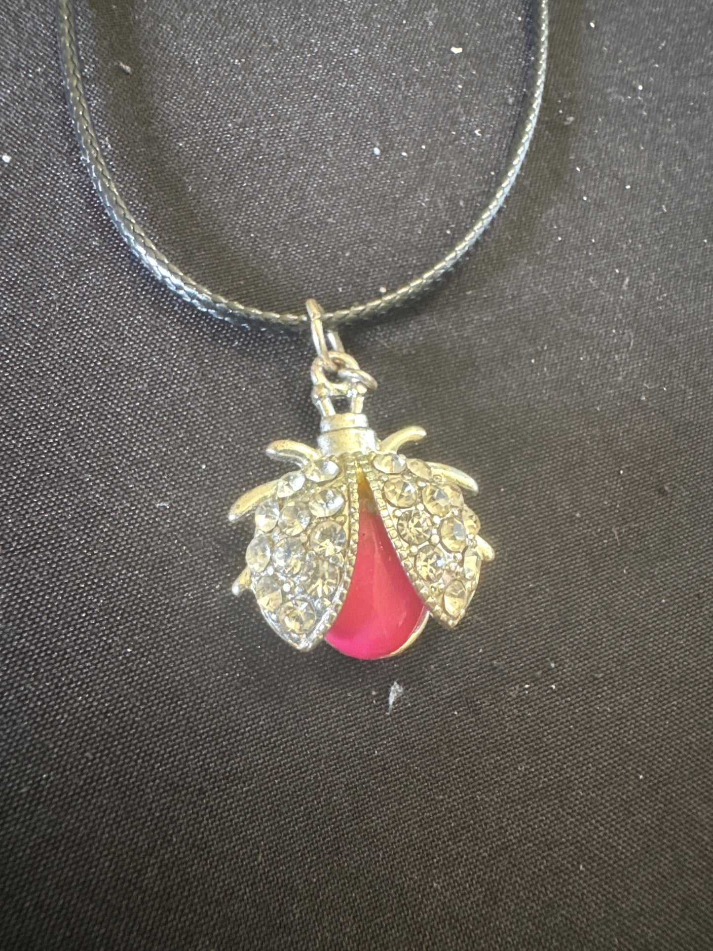 Pink bettle necklace w/ rhinestones