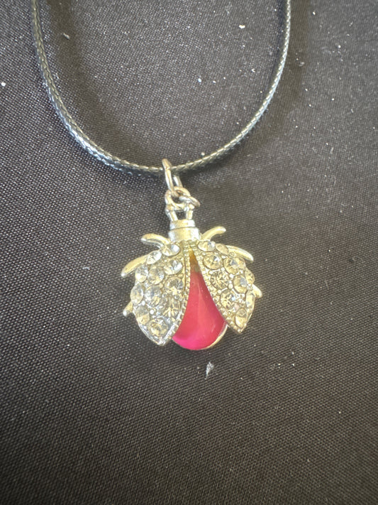 Pink bettle necklace w/ rhinestones
