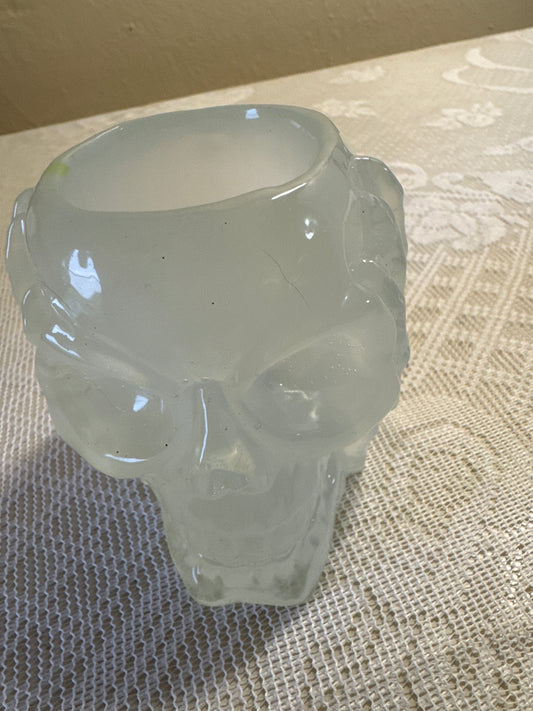 Hear no evil skull pen holder